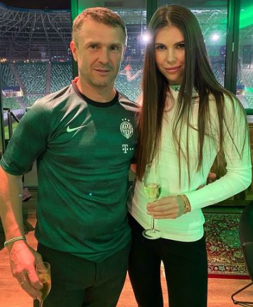 Anna Rebrova with her husband Serhiy Rebrov after Hungary reached the group stage in the Champions League